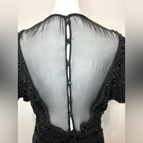 Oleg Cassini Black Tie Vintage‎ Mesh and Beaded Black Evening Mini Dress Size 8 - Picture 3 of 8